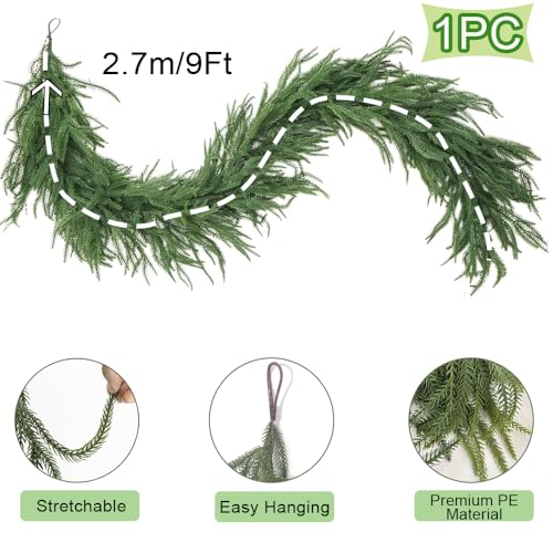 9 Ft Christmas Garland Norfolk Pine Artificial Greenery for Holiday Decor M277554