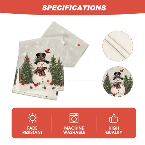 Snowman Christmas Birds Trees Table Runner, Winter Holiday Kitchen Dining Table Decoration, 13 x 72 Inch Z2031