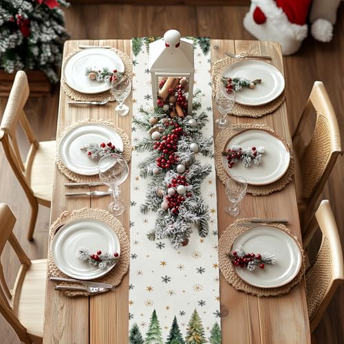 Christmas Table Runner 13x72 Inch, Red Winter Holiday Decor S612
