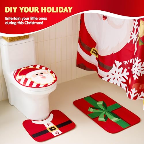 Christmas Bathroom Set with Shower Curtain, Bath Mat, Toilet Cover and Rug Y8183