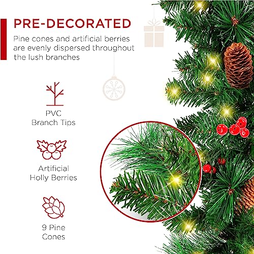 9ft Pre-Lit Christmas Garland for Stairs, Fireplace with 50 Lights W212