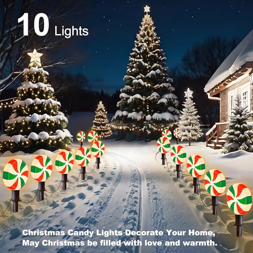 Unicorn Christmas Lollipop Pathway Lights, 10 LED Peppermint String Lights with Stakes M138626