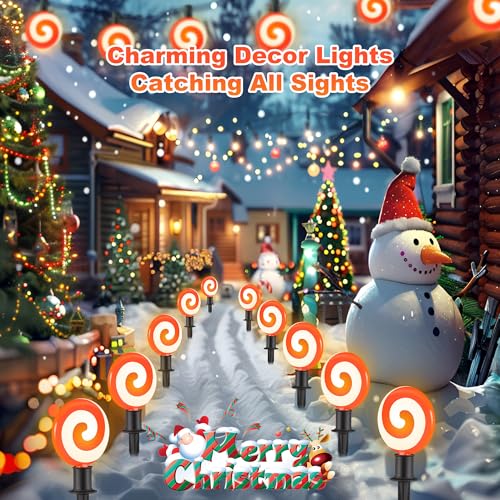 Unicorn Christmas Lollipop Pathway Lights, 10 LED Peppermint String Lights with Stakes M138626