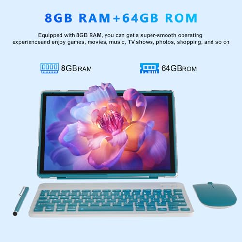 Tablet 10 Inch with Keyboard, Mouse, Case, Stylus, 8GB RAM 64GB ROM K197839
