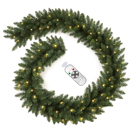 Pre-Lit Artificial Christmas Garland with Dual Color LED Lights and Timer A483