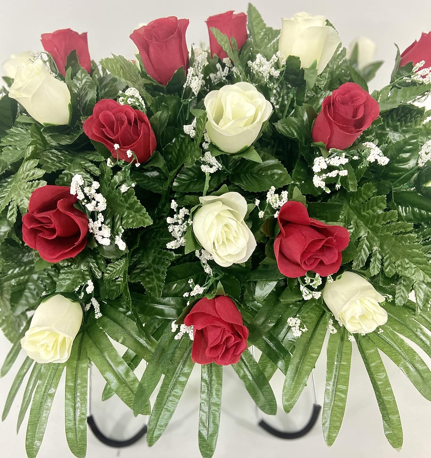 Red and Cream Rose Saddle Arrangement for Grave Marker A791072