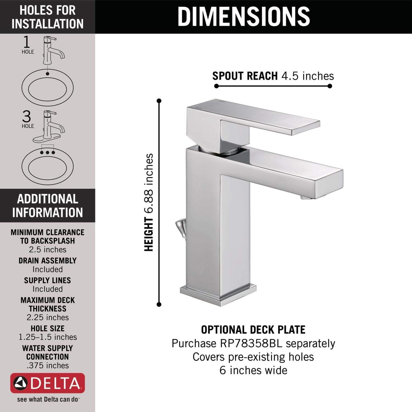 Modern Single Hole Bathroom Faucet with Drain Assembly, Chrome X349919