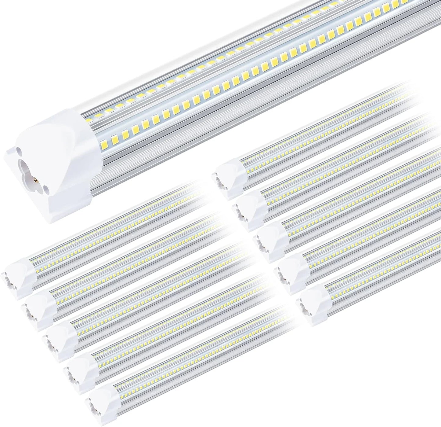 WAGEE LED Shop Lights - 4FT 50W LED Light Fixture, 4 Foot High Output 7750Lumen, 6000K, Clear Cover, V-Shape Linkable, Plug and Play, T8 LED Tube Light for Garage, Workshop (10 Pack)