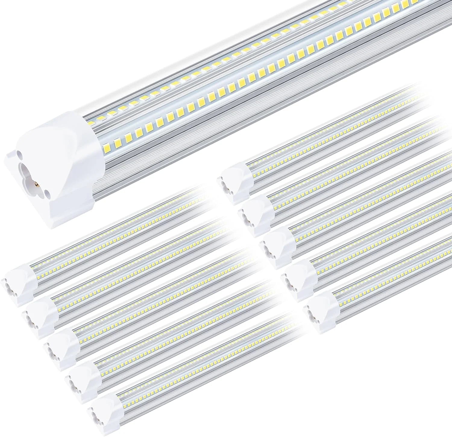 WAGEE LED Shop Lights - 4FT 50W LED Light Fixture, 4 Foot High Output 7750Lumen, 6000K, Clear Cover, V-Shape Linkable, Plug and Play, T8 LED Tube Light for Garage, Workshop (10 Pack)