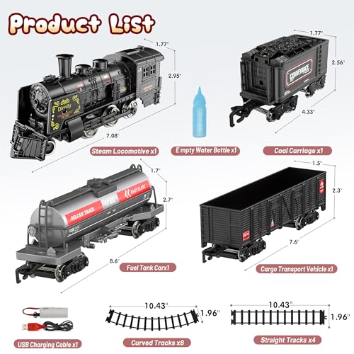 Train Set for Boys with Steam Locomotive, Cargo Cars & Tracks N10378