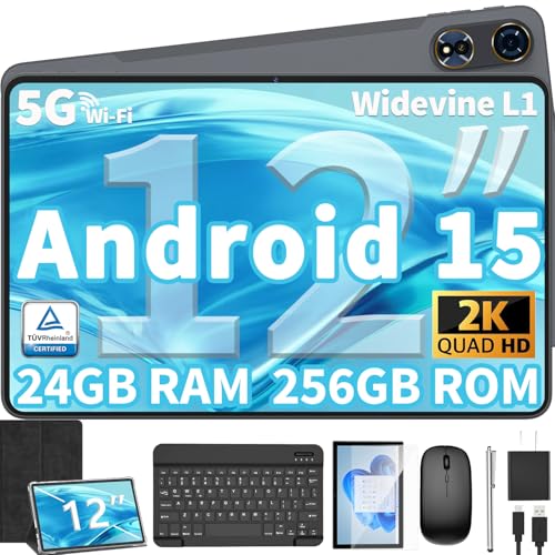 12 Inch Android Tablet with Keyboard, 24GB RAM, 256GB Storage, 2K Display S34332