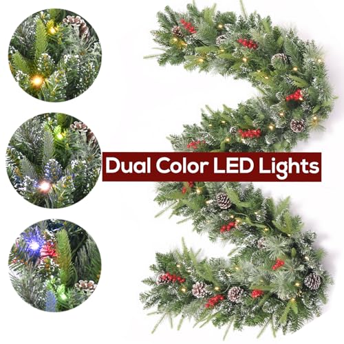 Pre-Lit Artificial Christmas Garland with Dual Color LED Lights and Timer A483
