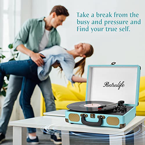 Bluetooth Portable Suitcase Vinyl Player with Built-in Speakers, 3-Speed Turntable O8180