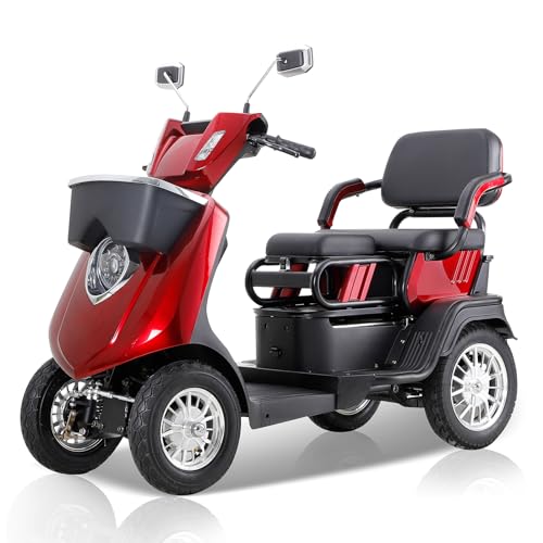 All Terrain Mobility Scooter, Heavy-Duty 4 Wheel Mobility Scooters for Seniors & Adults 500lbs Capacity, 1000W Powered Mobility Scooters with Convertible 2-Seat, 3-Speed Mode, Red (Style Red 1)