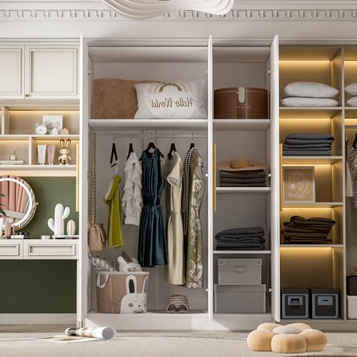 Large Armoire Wardrobe with 3 Doors and Hanging Space, White Q9874