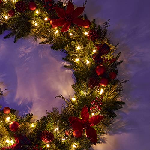 Pre-lit Christmas Garland 9ft with 50 LED Lights, Battery Operated I824