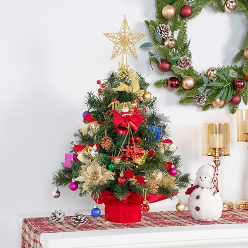 24" Mini Christmas Tree Tabletop Set with LED Lights and Ornaments V8406