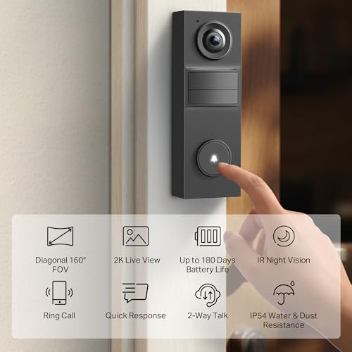 Smart Video Doorbell Camera Wired, 2K 5MP, Color Night Vision, 180° FOV, 2-Way Audio, AI Detection, Cloud & SD Card Storage L4891