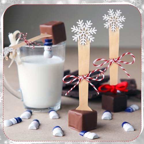 100 Set Christmas Wooden Spoons for Hot Cocoa, Chocolate, and Baking A7471