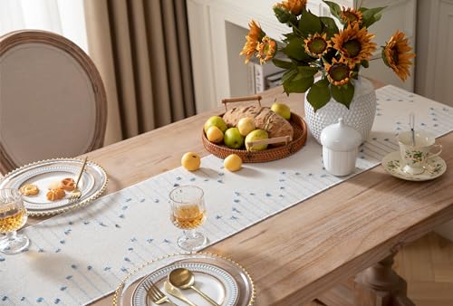 Christmas Table Runner 13 x 90 Inch Natural Cotton Woven with Tassels, Red and Beige U800