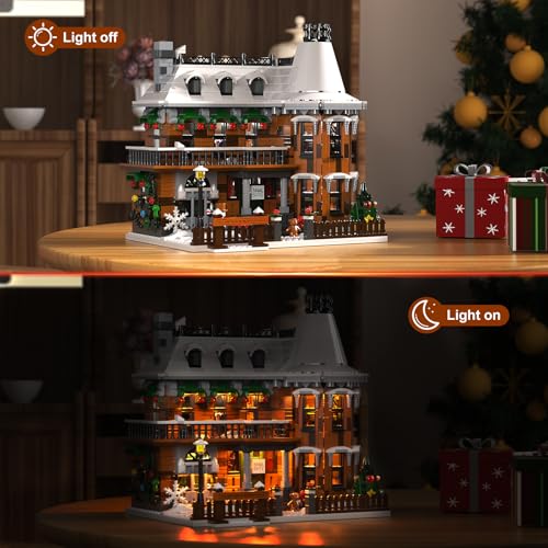Christmas Snow House Building Blocks Toy with LED Light, 1549 Pieces T581