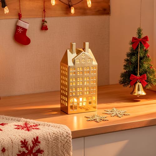 Light Up Christmas Village Set, White Ceramic House with Lights, Tabletop Decor X84474