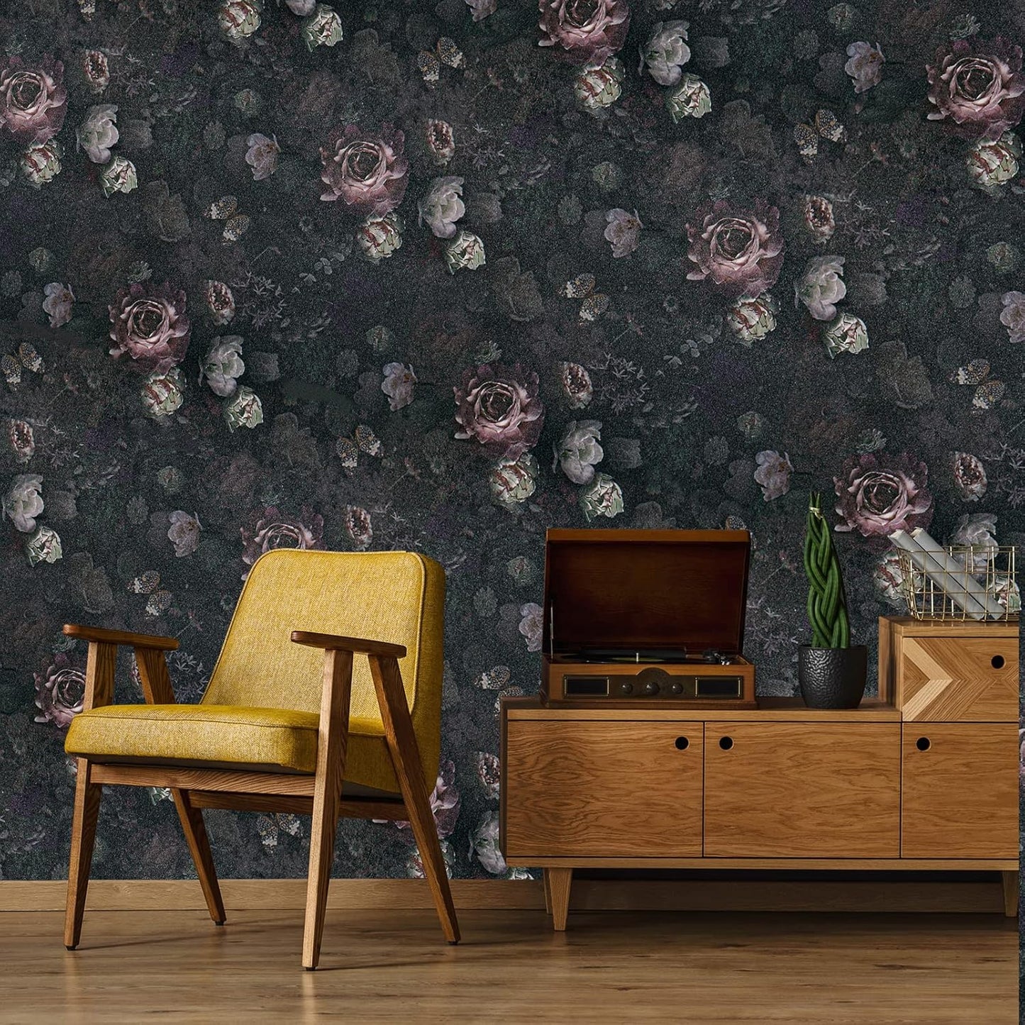 Vintage Dark Floral Peel and Stick Wallpaper Roll for Bedroom Bathroom Q71121