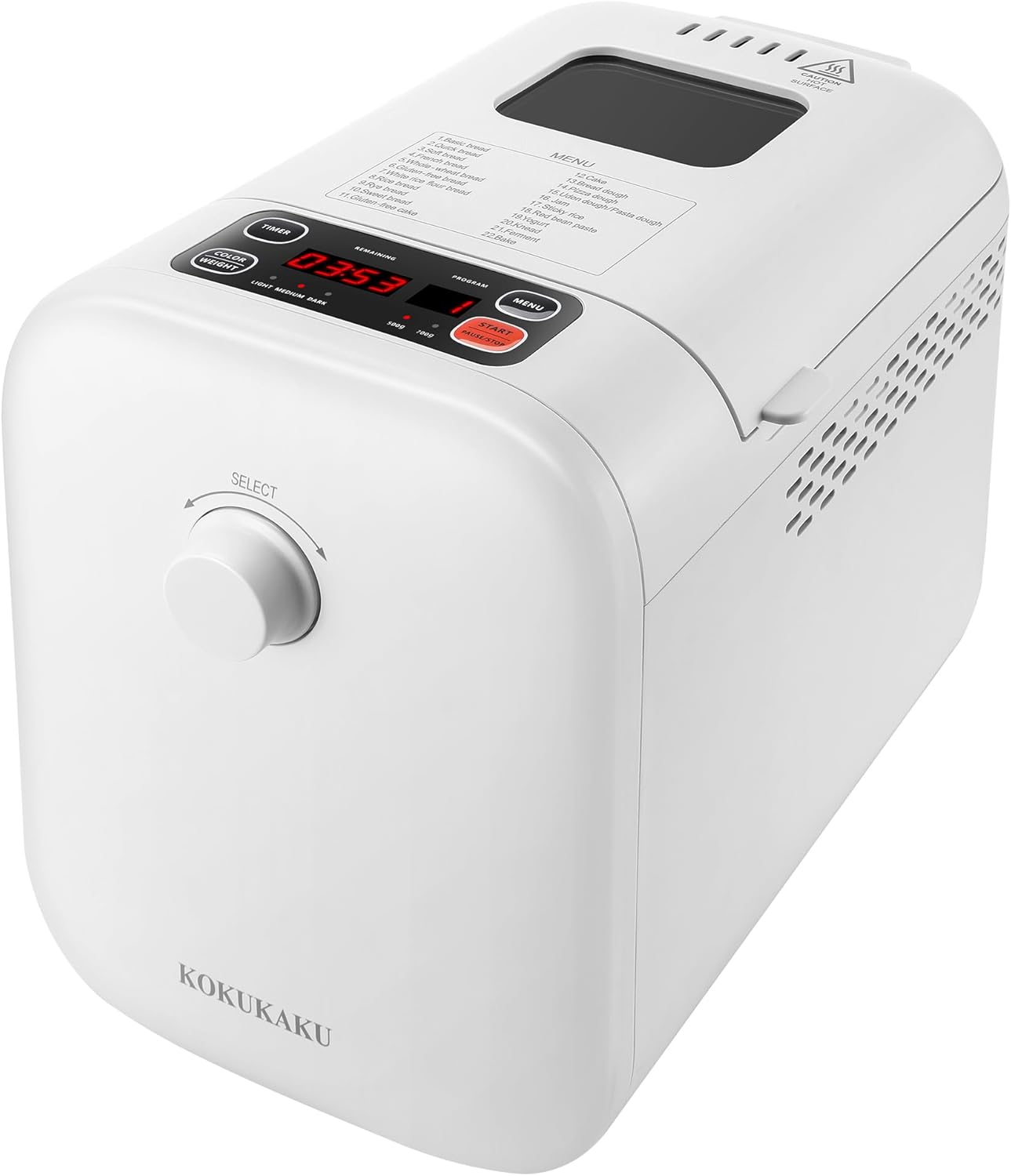 22-In-1 Compact Automatic Bread Maker Machine, 1LB/1.5LB Programmable 2 Loaf Sizes, 3 Crust Colors, Small Digital Home Bakery with Dough, Cake, Jam, Yogurt, Non-stick Pan, White
