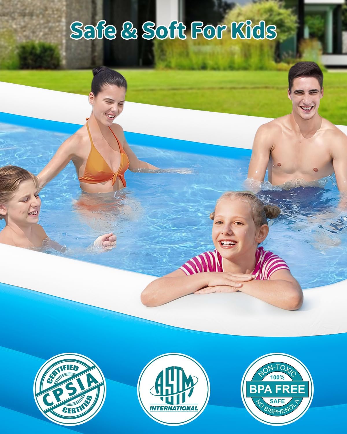 Inflatable Pool with Pump for Adults, Backyard Summer Swimming Pool V24665