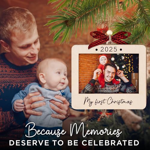 Christmas Ornament Picture Frame - Wooden Landscape Photo Frame for Tree U75225