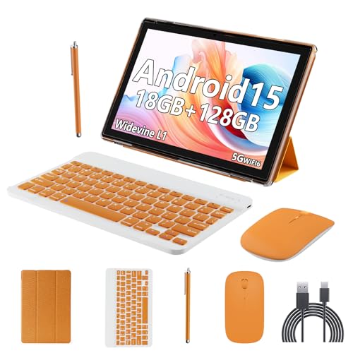 Tablet 10 Inch, 18GB RAM 128GB ROM, 2 in 1 with Keyboard Mouse Stylus K7381