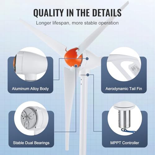 500W Wind Turbine Generator, 12V Wind Turbine Kit with MPPT Controller, 3-Blade, Adjustable Windward Direction M787