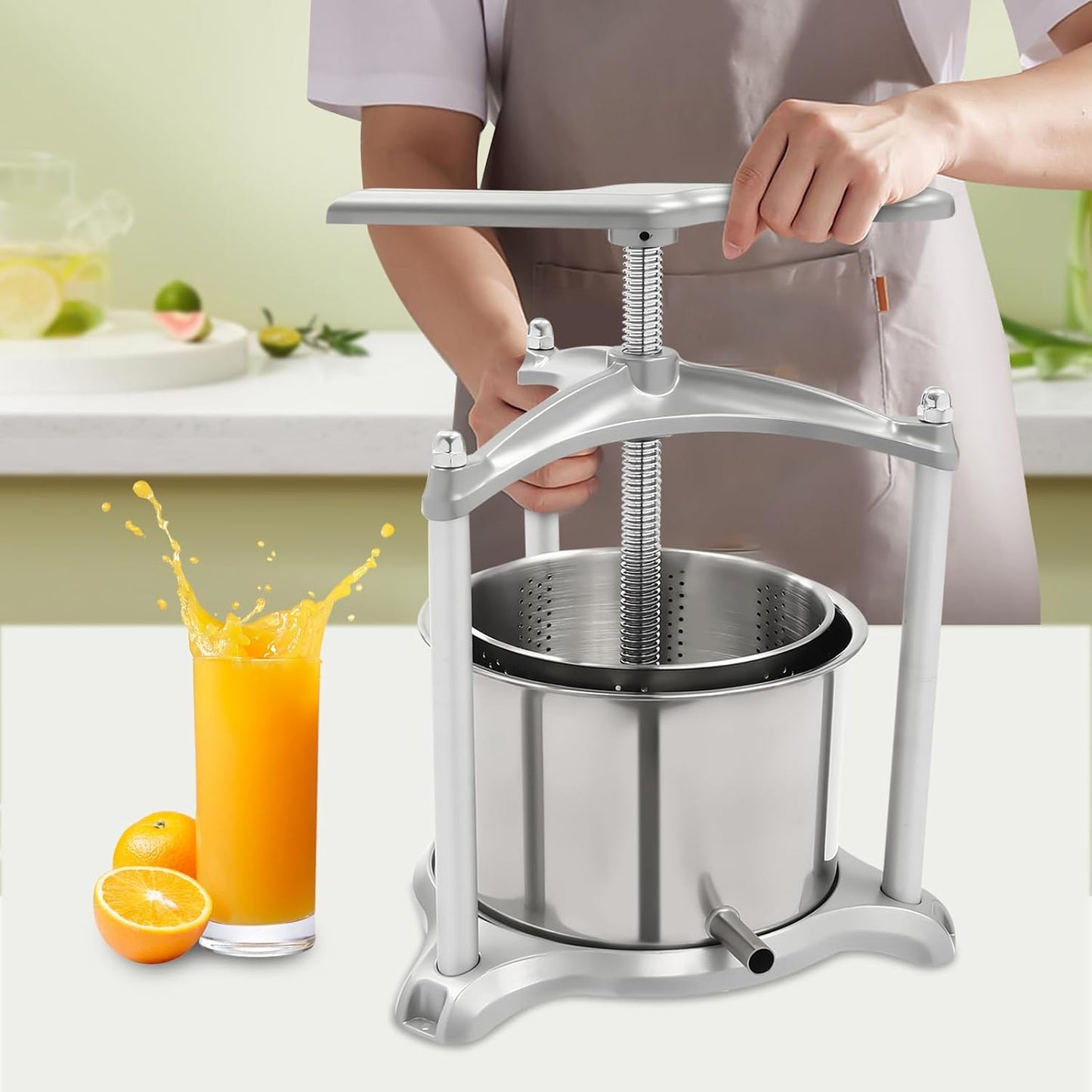 Stainless Steel Fruit Press with Dual Barrels and Filter Bag V4670
