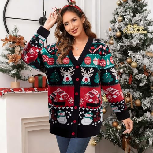 Funny Christmas Cardigan for Women Open Front Knit Coat U698