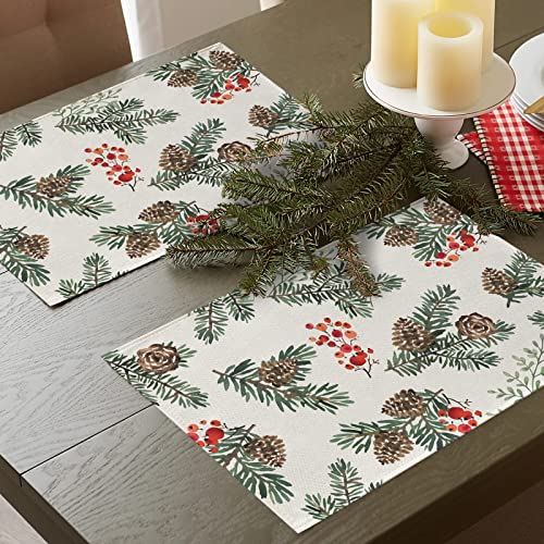 Winter Pine Cone Berry Table Runner, Watercolor Botanical Kitchen Decor, Christmas Farmhouse Dining Decoration 13 X 72 S13131