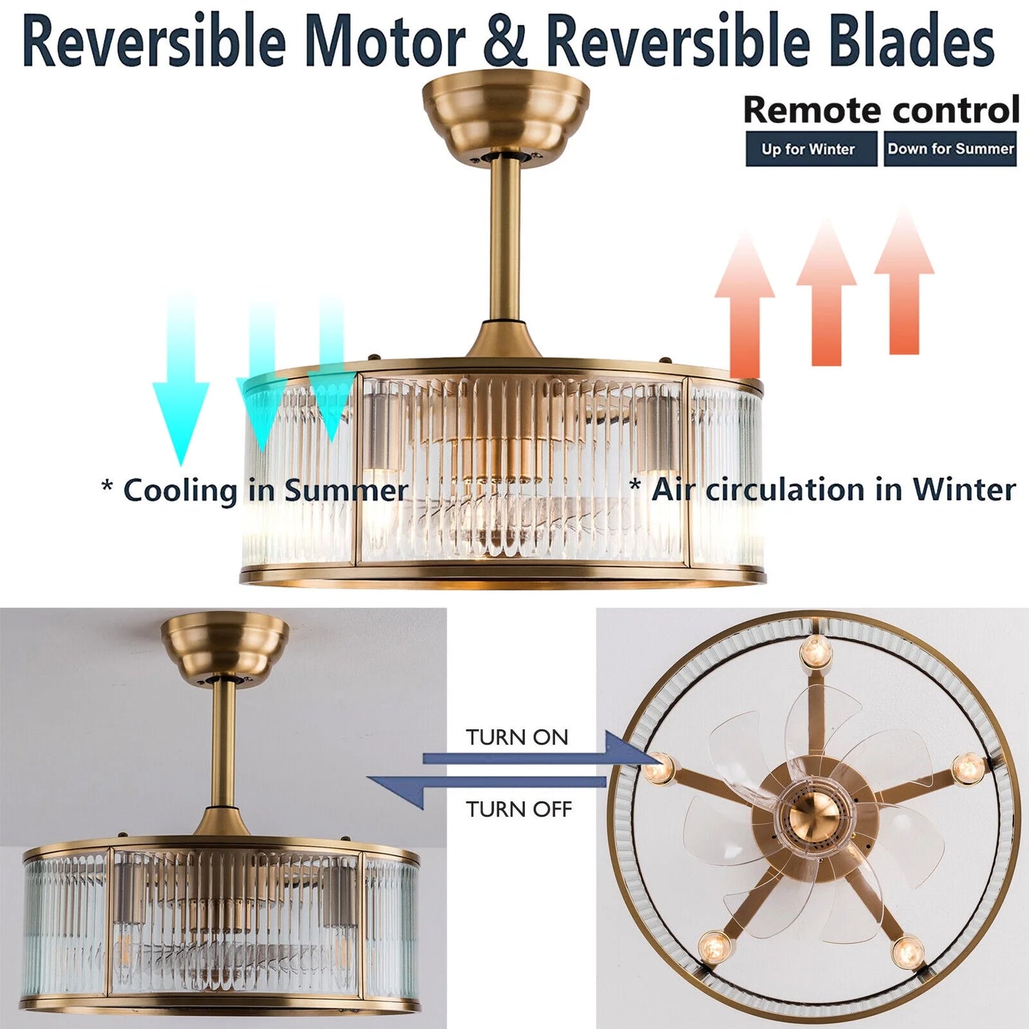 Farmhouse Ceiling Fan Light Gold With Remote Control L2827