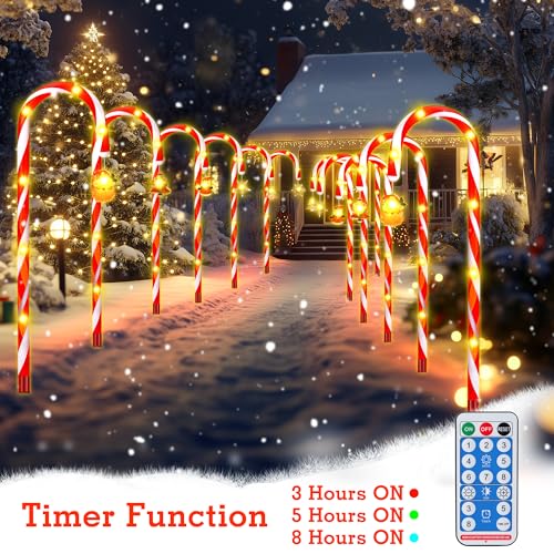Solar Candy Cane Lights, 12-Piece Outdoor Pathway Set, 8 Modes V601