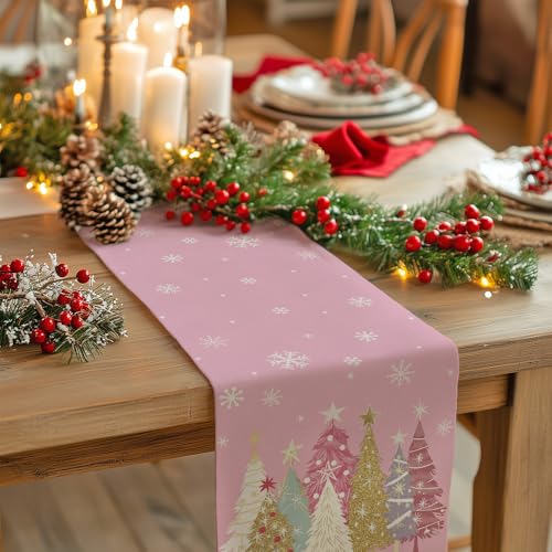 Christmas Table Runner 13x72 Inch, Red Winter Holiday Decor S612