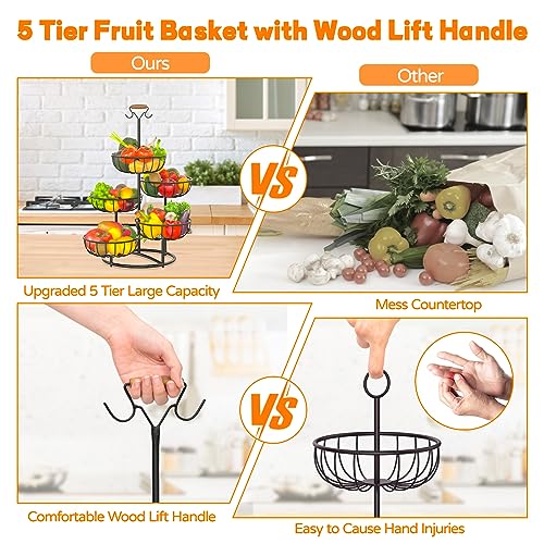 Metal Fruit Basket with Banana Hanger for Kitchen Counter K252