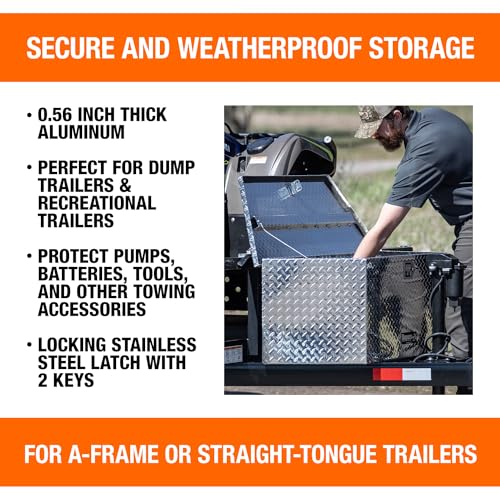 Aluminum Trailer Tongue Box, 18.3 x 16.1 x 33.4 Inch, Silver Diamond Tread Y602
