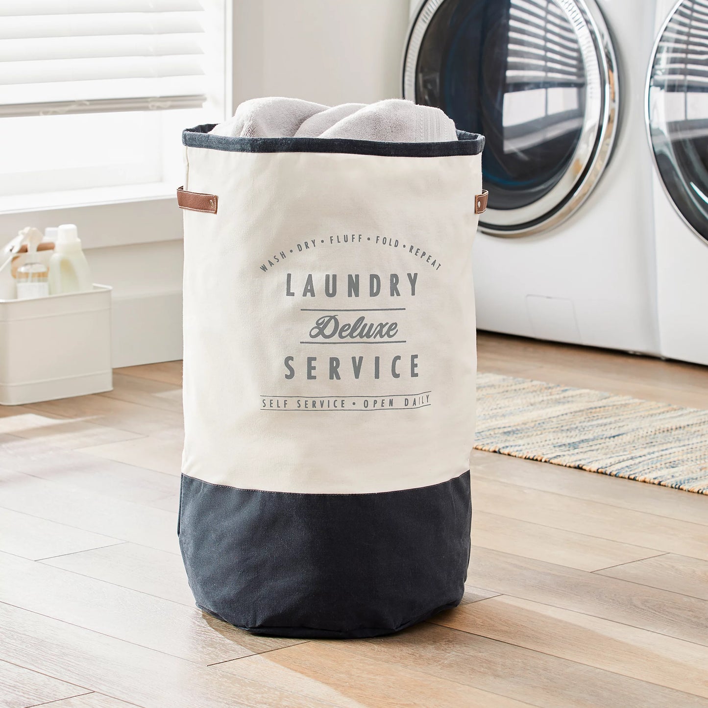 Canvas Laundry Hamper 16 x 25 Ivory Grey U406027