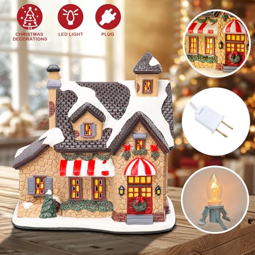 Ceramic Christmas Houses with Warm LED Light S1149