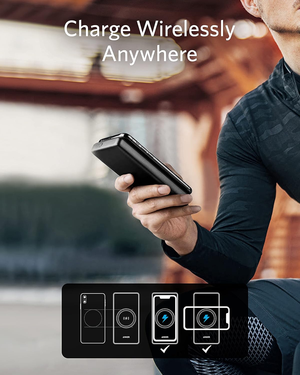 10,000 mAh Wireless Portable Charger with 10W Qi-Certified Charging and 18W USB-C Quick Charge O4441