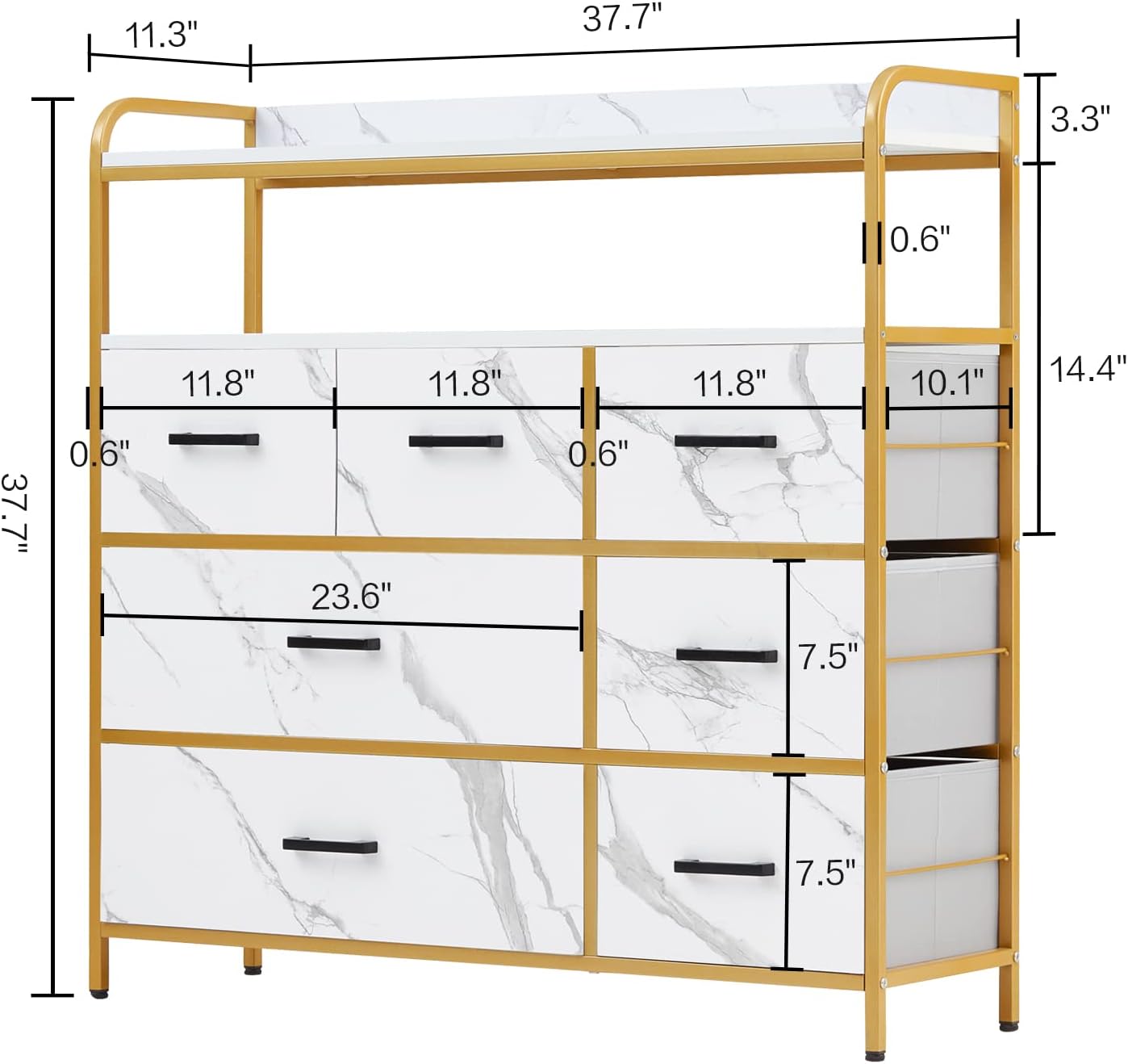 White Dresser with 7 Drawers and Double Shelf for Bedroom U12723
