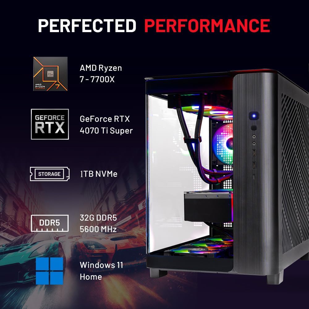 Gaming PC Desktop, Ryzen 7 7700X, RTX 4070 Ti Super, 32GB DDR5, 1TB SSD Z130