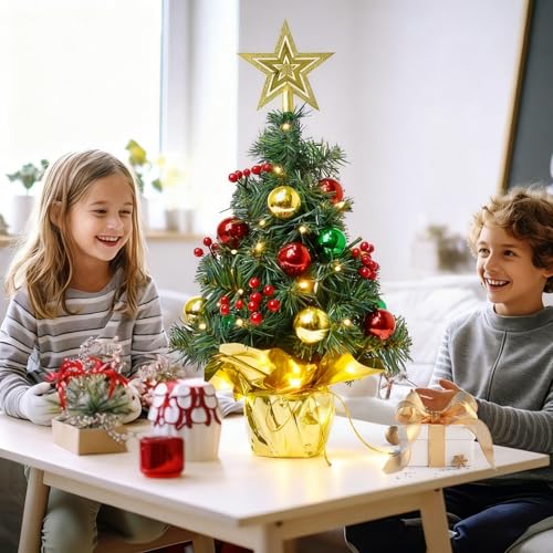 Tabletop Christmas Tree with LED Lights, 22-Inch Pre-Decorated Artificial Tree I848860