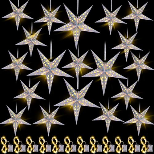 Christmas Paper Star Lanterns with LED Lights Hanging Decor W2538