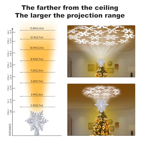 Silver 3D Glitter Christmas Tree Topper with LED Rotating Lights Q176