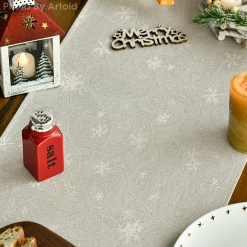 Snowman Christmas Birds Trees Table Runner, Winter Holiday Kitchen Dining Table Decoration, 13 x 72 Inch Z2031