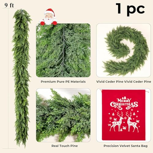 Real Touch Cedar Garland 9 ft for Mantle, Stairs, Fireplace Y971